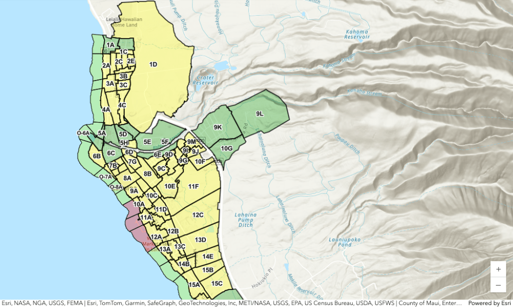 The county is reopening zones 1C, 2A, 2B, 2C, 2D, 2E, 2F, 3A, 3B, 3C, 4A, 4B and 4C on Tuesday and reallocating the security checkpoints to other areas. (Maui County/2024)
